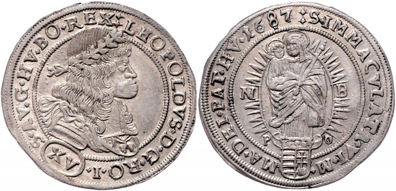 Leopold I. 1657 - 1705
 XV Kreuzer 1687 NB//P-O Nagybánya. 5,88g. Her. 1083, Hö...