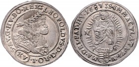 Leopold I. 1657 - 1705
 XV Kreuzer 1687 NB//P-O Nagybánya. 5,88g. Her. 1083, Höllh.NB.87.1.3. vz/stgl