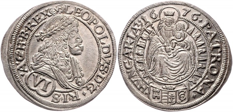 Leopold I. 1657 - 1705
 VI Kreuzer 1676 Preßburg. 3,78g. Her. 1269 stgl