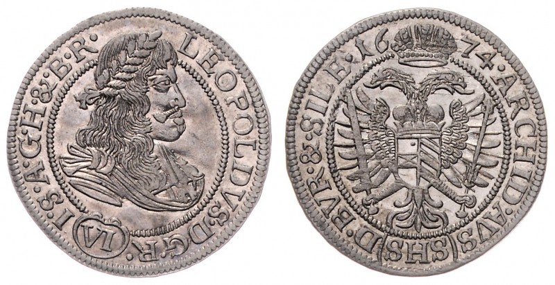 Leopold I. 1657 - 1705
 VI Kreuzer 1674 SHS Breslau. 3,02g. Her. 1204 stgl