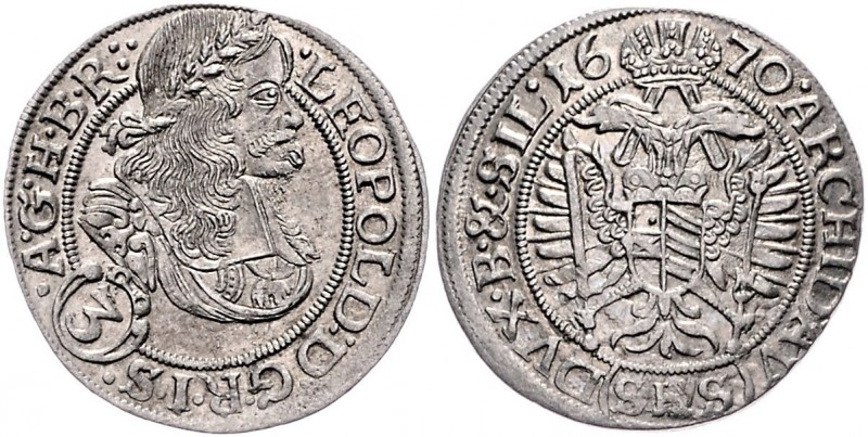 Leopold I. 1657 - 1705
 3 Kreuzer 1670 SHS mit SIL . 1670. Breslau. 1,59g. Her....