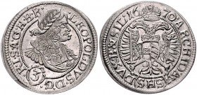 Leopold I. 1657 - 1705
 3 Kreuzer 1670 SHS D.G.(3).R.I. Breslau. 1,78g. Her. 1539 var. stgl