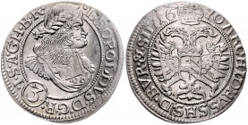 Leopold I. 1657 - 1705
 3 Kreuzer 1670 SHS G.R.(3).I.S. Breslau. 1,58g. Her. 1539 var. vz/stgl