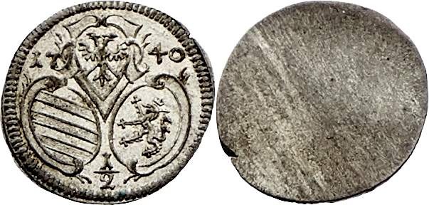 Karl VI. 1711 - 1740
 1/2 Kreuzer 1740 Graz. 0,63g. Her. 1502, Eyp. 157 vz/stgl