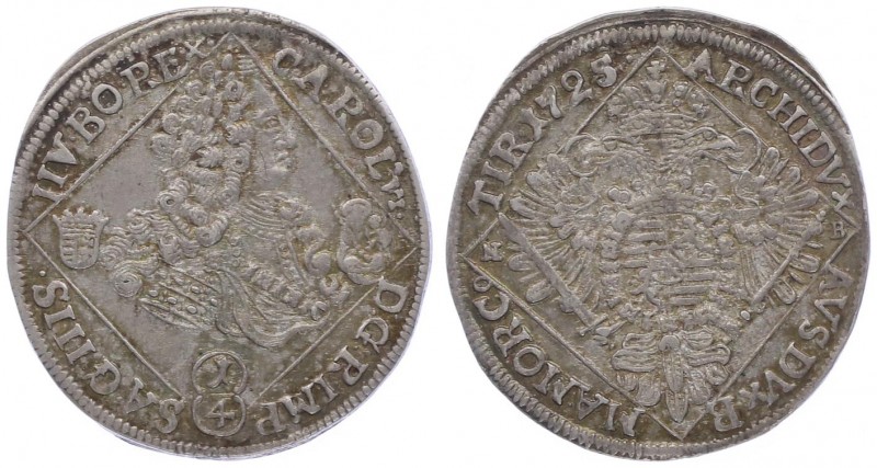 Karl VI. 1711 - 1740
 1/4 Taler 1725 NB Nagybanya. 7,07g. Her. 611 vz/stgl