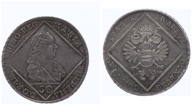 Maria Theresia 1740 - 1780
 30 Kreuzer 1769 I.C.-F.A. Wien. 6,93g. Her. 772, Ey...