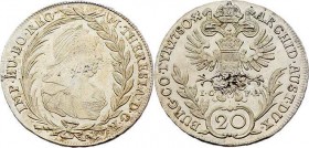 Maria Theresia 1740 - 1780 ,
 20 Kreuzer 1780 IC-FA Wien. 6,52g. Schrötlingsfehler. Her. 862 vz