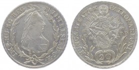 Maria Theresia 1740 - 1780
 20 Kreuzer 1778 B//SK-PD Kremnitz. 6,60g. leichte Prägeschwäche. Her. 985, Eyp. 309 vz/vz+