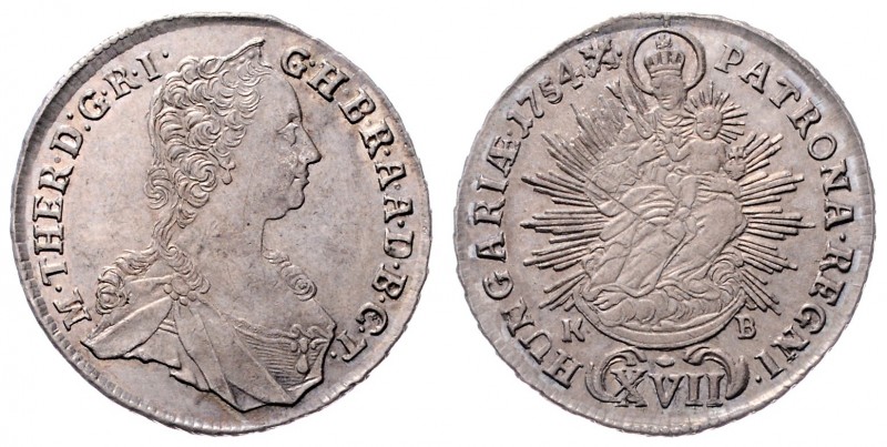 Maria Theresia 1740 - 1780
 XVII Kreuzer 1754 KB Kremnitz. 5,92g. Her. 1062 f.v...