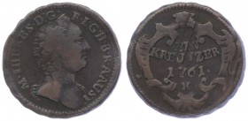 Maria Theresia 1740 - 1780
 Kreuzer 1761 K Kremnitz. 10,86g. Kratzer. Her. 1615 f.ss