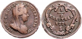 Maria Theresia 1740 - 1780
 1/2 Kreuzer 1776 S Schmöllnitz. 4,55g. Her. 1638, Eyp. 224a ss/vz