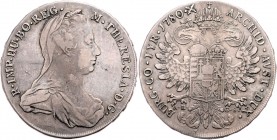 Maria Theresia 1740 - 1780
 Taler 1780 AH-GS wie H. 1a aber mit Wappen A, rund unf X b. , Umschrift kleiner. Karlsburg. 27,84g. Hafner II.: -- ss/ss+