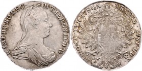 Maria Theresia 1740 - 1780
 Taler 1780 AH-GS Karlsburg. 27,80g. wie H 1a aber mit Wappen A ( rund ) wie H 1d. Hafner 1d ss