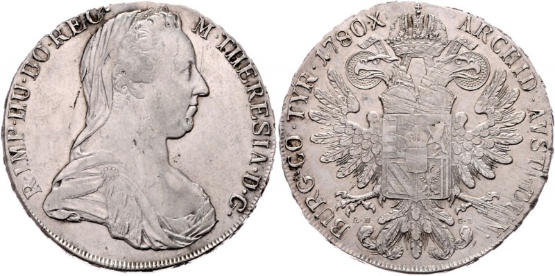 Maria Theresia 1740 - 1780
 Taler 1780 AH-GS Kronenbänder Punkte 3-3-3-3, Münzz...