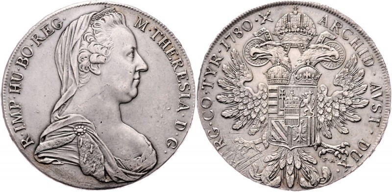 Maria Theresia 1740 - 1780
 Taler 1780 IC-FA Wien. 27,93g. min. justiert. Hafne...