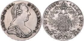 Maria Theresia 1740 - 1780
 Taler 1780 IC-FA Wien. 28,04g. win. Kratzer. Hafner 19a. var. vz