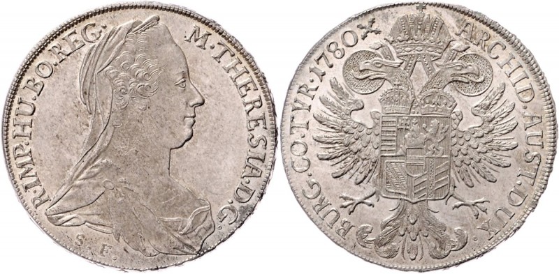 Maria Theresia 1740 - 1780
 Taler 1780 SF Günzburg. 28,05g. Hafner 28a vz/stgl