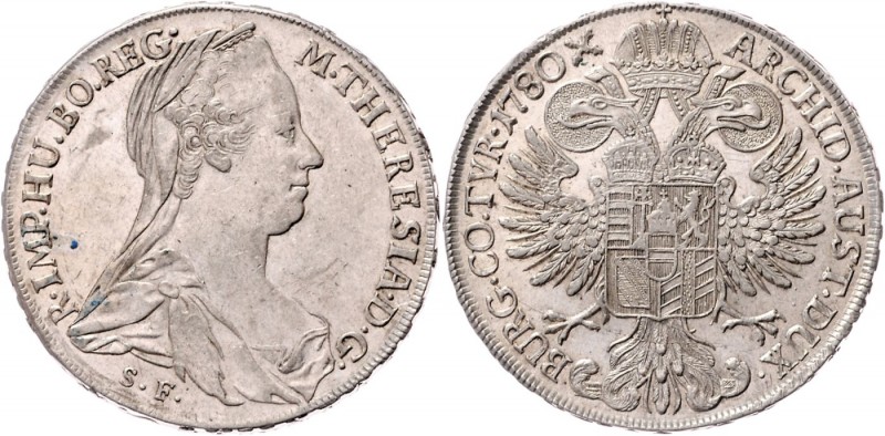 Maria Theresia 1740 - 1780
 Taler 1780 S.F. Günzburg. 28,02g. Hafner 32b vz/stg...