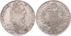 Maria Theresia 1740 - 1780
 Taler 1780 S.F. Wappen halbrund. Venedig. 28,03g. Hafner 37b f.stgl/stgl