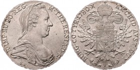 Maria Theresia 1740 - 1780
 Taler 1780 S.F. Perlen im Diadem oval, nur 2 Schwanzfedern. Bombay. 28,20g. Hafner 64 stgl