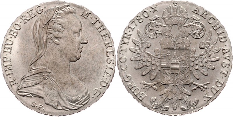 Maria Theresia 1740 - 1780
 Taler 1780 geprägt in London, 2 mittlere Federn. Lo...