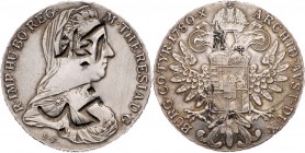 Maria Theresia 1740 - 1780
 Taler zu 20 Piaster 1780 mit Gegenstempel von Hejaz + Njed. 28,01g. win. Hsp. Hafner 125 vz/f.vz