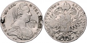 Maria Theresia 1740 - 1780
 Taler 1780 S.F. mit Kontermarke LM (Lorenzo Marquis). 27,74g. Broschierungsspur ss/vz