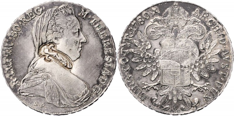 Maria Theresia 1740 - 1780
 Taler 1780 S.F. mit Kontermarke von Pemba. 28,08g v...