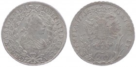 Joseph II. als Mittregent 1765 - 1780
 20 Kreuzer 1773 B//EvM-D Kremnitz. 6,64g. Her. 201 vz/stgl