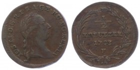Joseph II. als Alleinregent 1780 - 1790
 1/2 Kreuzer 1783 F Hall. 3,84g. Her. 427 ss+