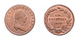 Joseph II. als Alleinregent 1780 - 1790
 1 Kreuzer 1790 S Schmöllnitz. 8,45g. Her. 418 stgl
