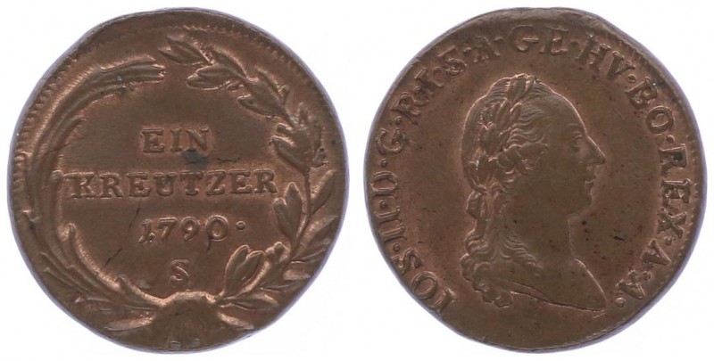 Joseph II. als Alleinregent 1780 - 1790
 1 Kreuzer 1790 S Schmöllnitz. 7,12g. H...