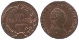 Joseph II. als Alleinregent 1780 - 1790
 1 Kreuzer 1790 S Schmöllnitz. 7,12g. Her. 418 stgl