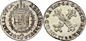 Joseph II. als Alleinregent 1780 - 1790
 10 Liards 1788 Brüssel. 2,31g. Her. 393 vz
