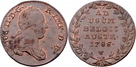 Joseph II. als Alleinregent 1780 - 1790
 2 Liards 1788 Brüssel. 7,35g. Her. 484 stgl