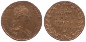 Joseph II. als Alleinregent 1780 - 1790
 2 Liards 1788 Brüssel. 7,19g. Her. 484 stgl