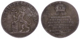 Leopold II. als Kaiser 1790 - 1792
 Ag Krönungsjeton 1790 Preßburg. 2,18g vz