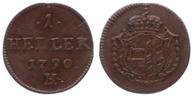 Leopold II. als Kaiser 1790 - 1792
 Heller 1790 H Günzburg. 0,92g. im Av. lei. Prägeschwäche. Her. 99 f.stgl/stgl