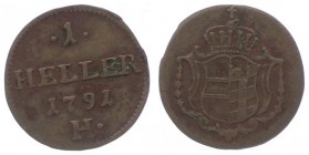 Leopold II. als Kaiser 1790 - 1792
 Heller 1791 H Günzburg. 1,00g. Her. 100 ss/vz