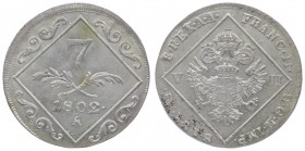 Franz II. 1792 - 1806
 7 Kreuzer 1802 A Wien. 4,78g. Her. 884 vz/stgl