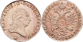 Franz I. 1806 - 1835
 3 Kreuzer 1820 A Wien. 1,62g. Fr. 468 vz/stgl