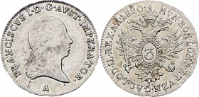 Franz I. 1806 - 1835
 3 Kreuzer 1820 A Wien. 1,79g. Fr. 468 vz/stgl