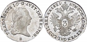 Franz I. 1806 - 1835
 3 Kreuzer 1821 B Kremnitz. 1,72g. Fr. 474 EA/stgl