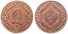 Franz I. 1806 - 1835
 15 Kreuzer 1807 A Wien. 13,55g. Fr. 512 stgl