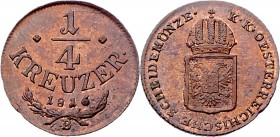 Franz I. 1806 - 1835
 1/4 Kreuzer 1816 B Kremnitz. 2,06g. Fr. 549 stgl