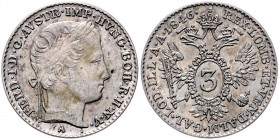 Ferdinand I. 1835 - 1848
 3 Kreuzer 1846 A Wien. 1,70g. Fr. 912 f.vz