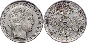 Ferdinand I. 1835 - 1848
 3 Kreuzer 1846 A Wien. 1,73g. Fr. 912 stgl
