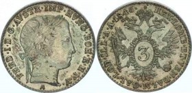 Ferdinand I. 1835 - 1848
 3 Kreuzer 1846 A Wien. 1,67g. Fr. 912 vz/stgl