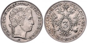 Ferdinand I. 1835 - 1848
 3 Kreuzer 1848 A Wien. 1,63g. Fr. 917 vz/stgl