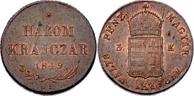 Ferdinand I. 1835 - 1848
 Harom (=3) Kracjzar 1849 NB Nagybanya. 26,45g. Fr. 1078 vz/stgl